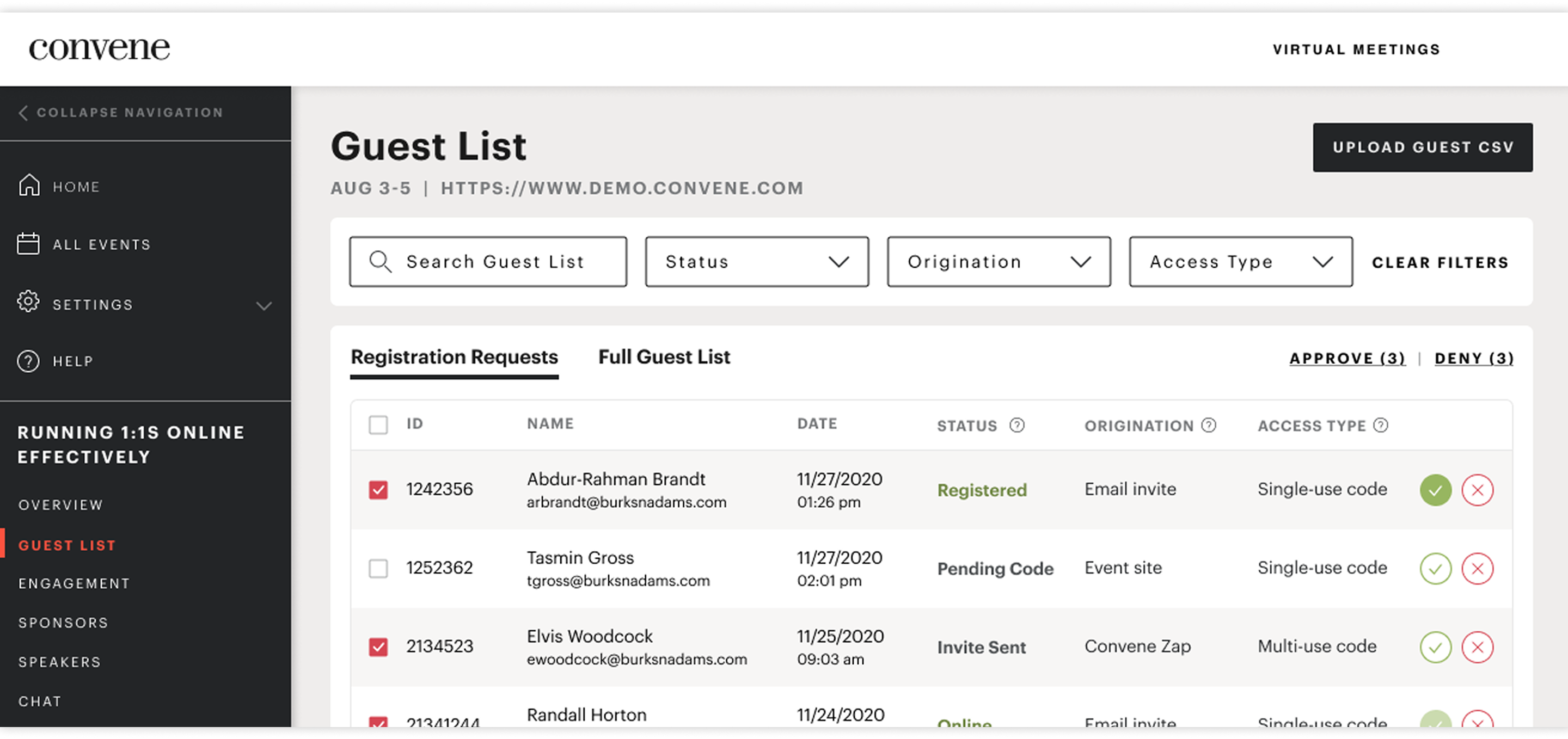 Virtual conference platform interface